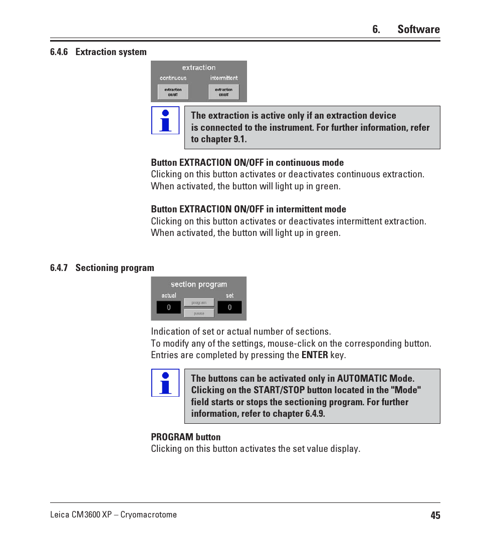 6 extraction system, 7 sectioning program, Extraction system | Sectioning program | Leica Biosystems CM3600 XP User Manual | Page 45 / 114