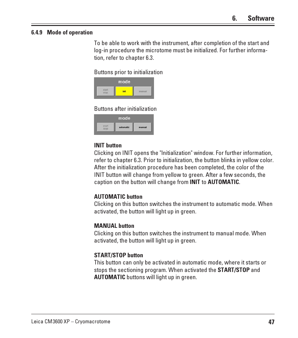 9 mode of operation, Mode of operation | Leica Biosystems CM3600 XP User Manual | Page 47 / 114