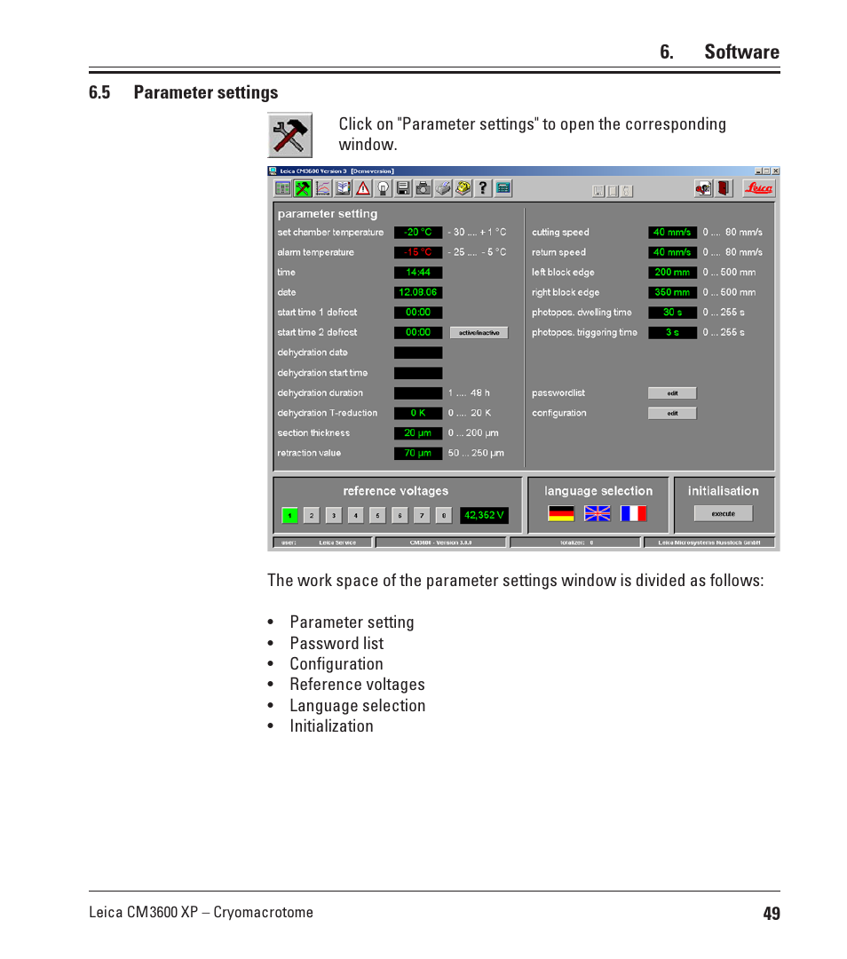 5 parameter settings | Leica Biosystems CM3600 XP User Manual | Page 49 / 114
