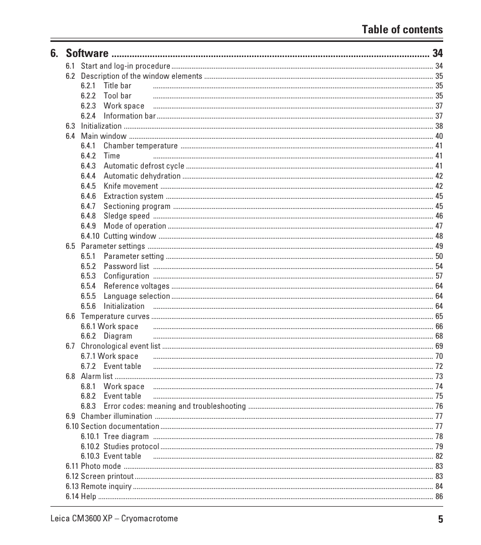 Table of contents 6. software | Leica Biosystems CM3600 XP User Manual | Page 5 / 114