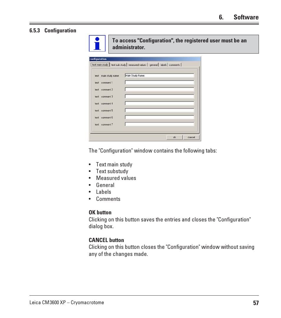 3 configuration, Configuration, Software | Leica Biosystems CM3600 XP User Manual | Page 57 / 114