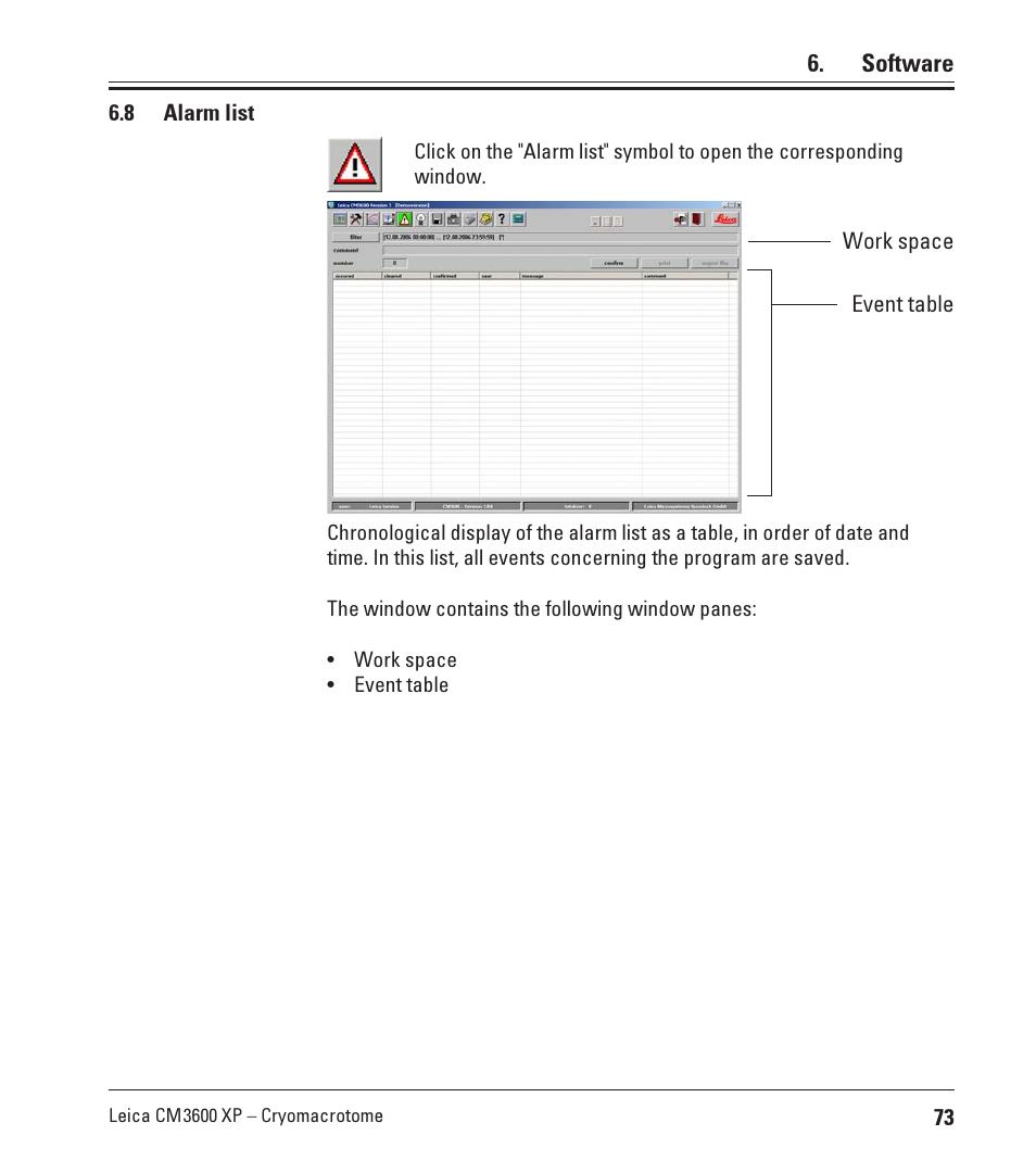 8 alarm list | Leica Biosystems CM3600 XP User Manual | Page 73 / 114