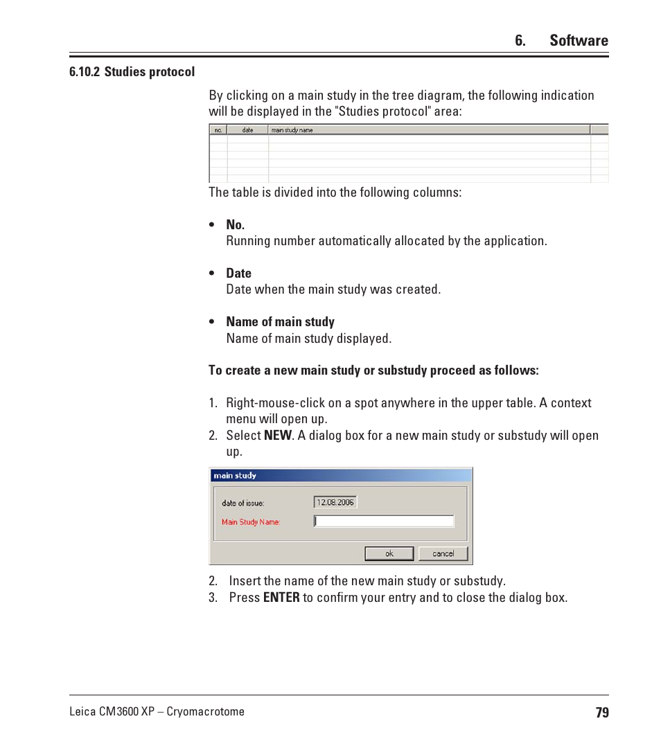 2 studies protocol, Software | Leica Biosystems CM3600 XP User Manual | Page 79 / 114