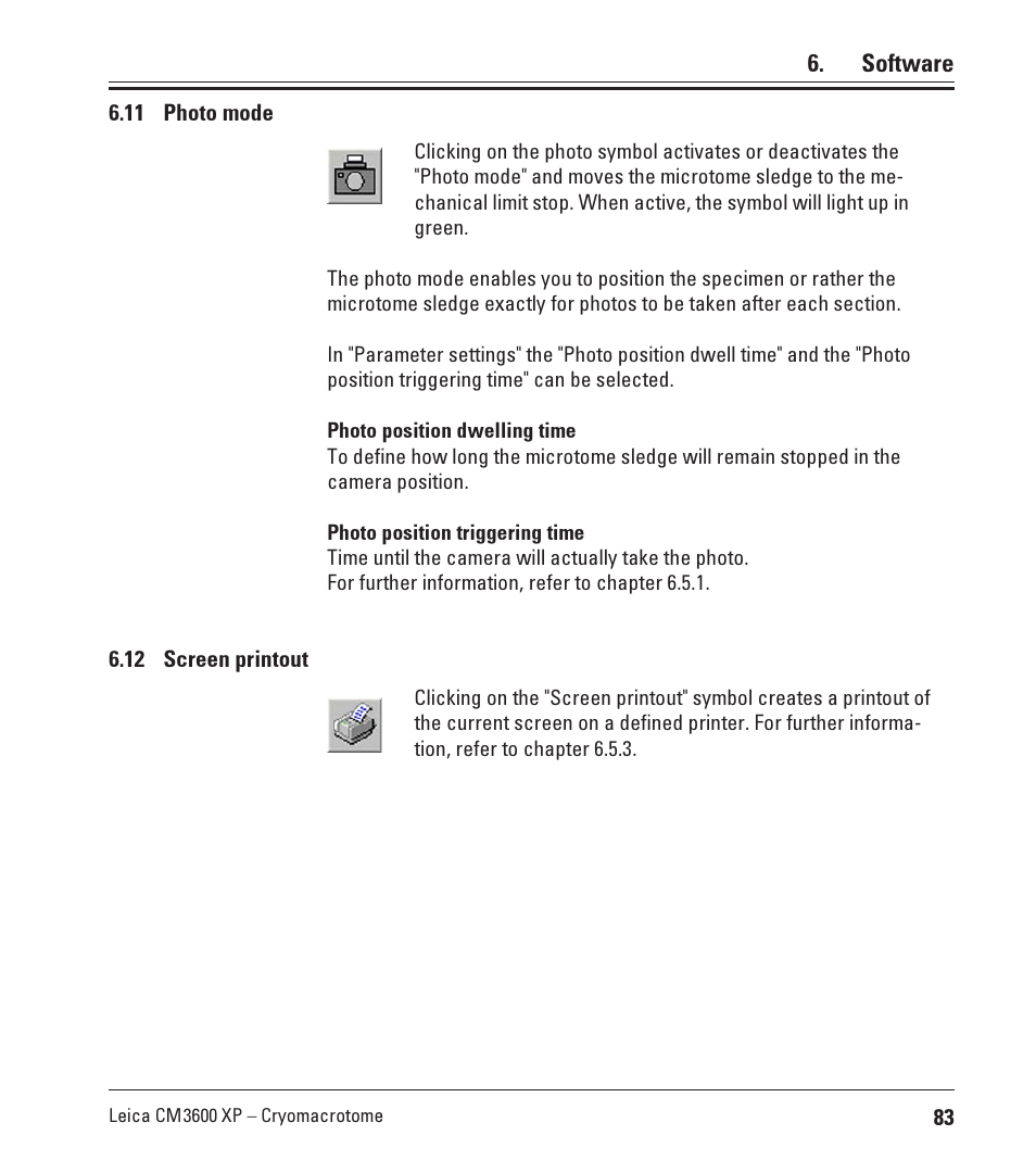 11 photo mode, 12 screen printout, 11 photo mode 6.12 screen printout | Leica Biosystems CM3600 XP User Manual | Page 83 / 114