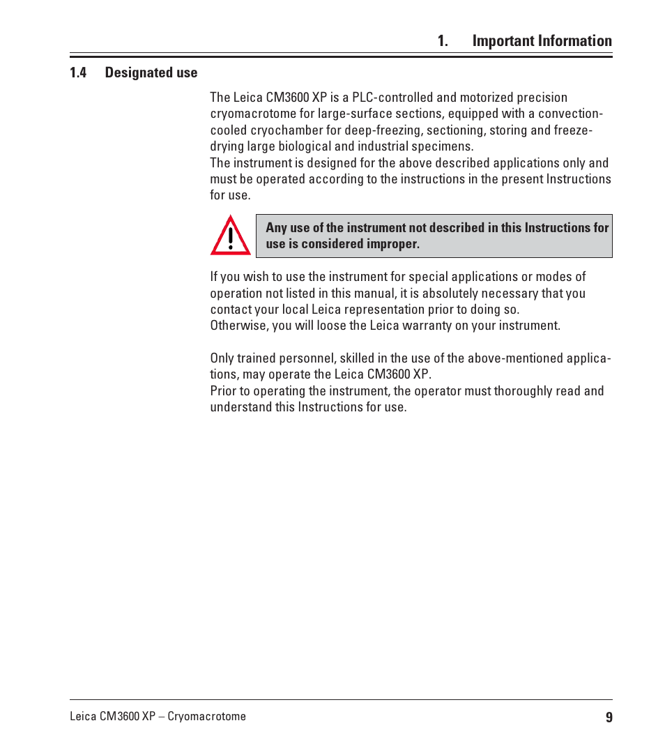 4 designated use | Leica Biosystems CM3600 XP User Manual | Page 9 / 114