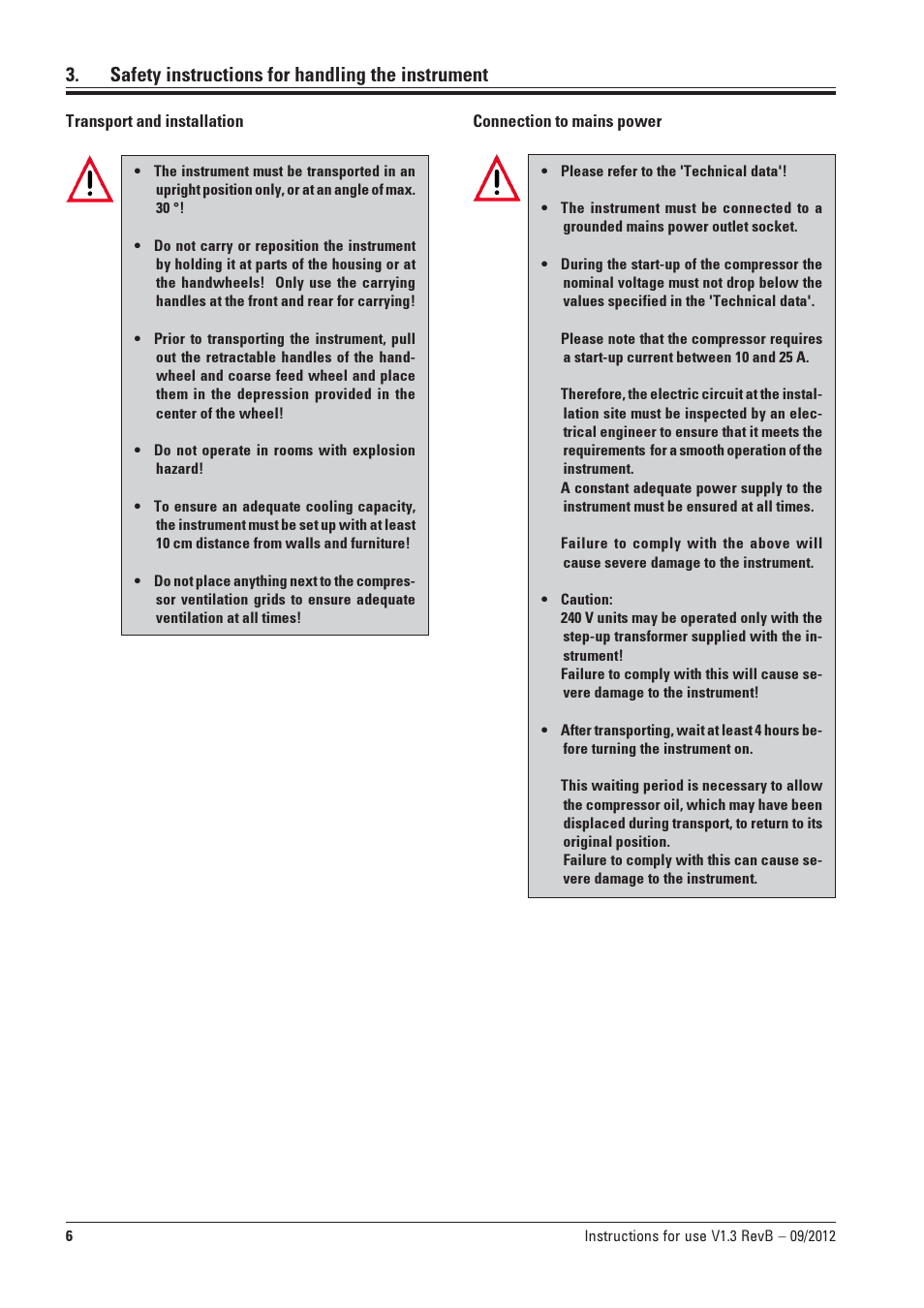 Safety instructions for handling the instrument | Leica Biosystems CM1100 User Manual | Page 6 / 36