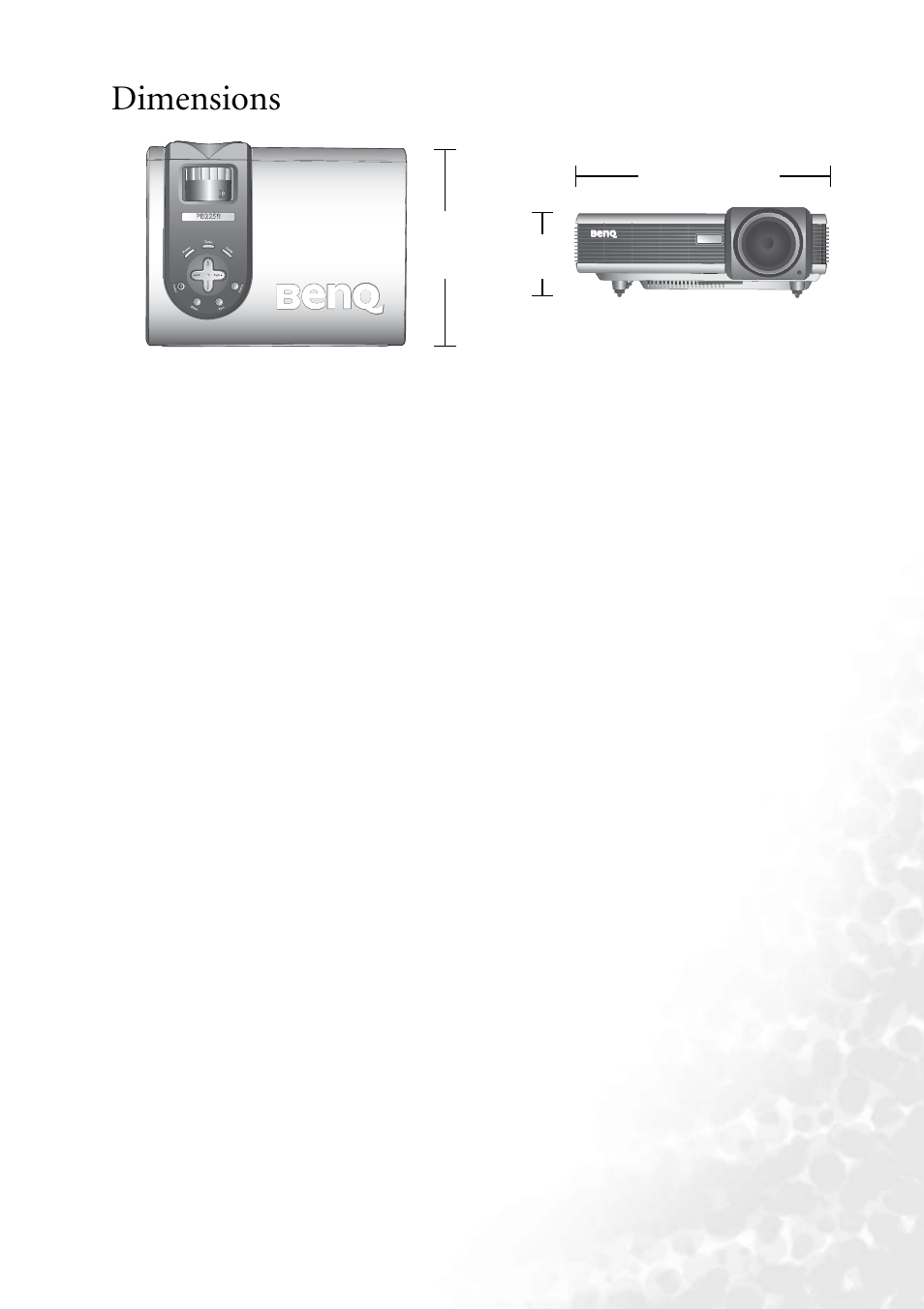 Dimensions | BenQ PB2250 User Manual | Page 41 / 44