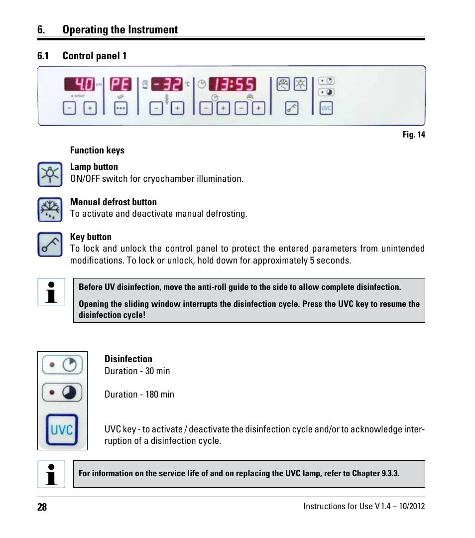 Operating the instrument, 1 control panel 1, Control panel 1 | Leica Biosystems CM1860/CM1860 UV User Manual | Page 28 / 98