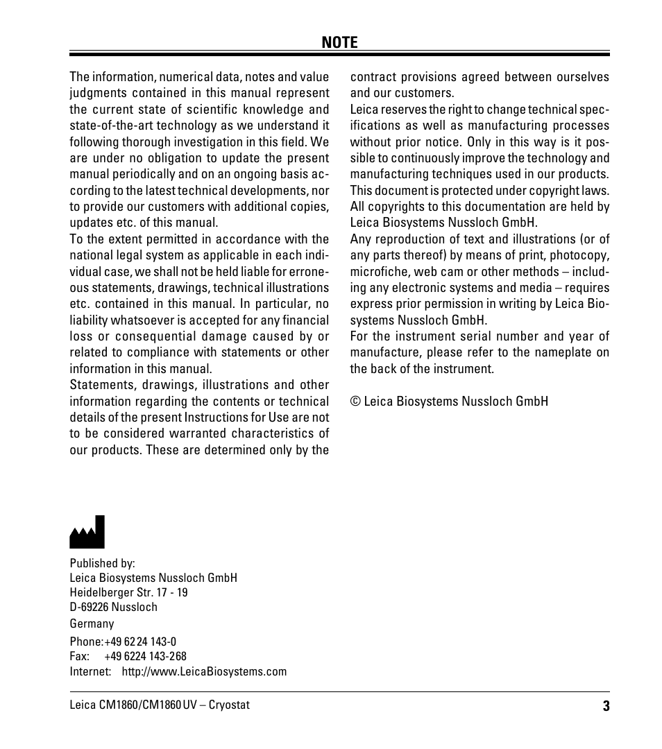 Leica Biosystems CM1860/CM1860 UV User Manual | Page 3 / 98