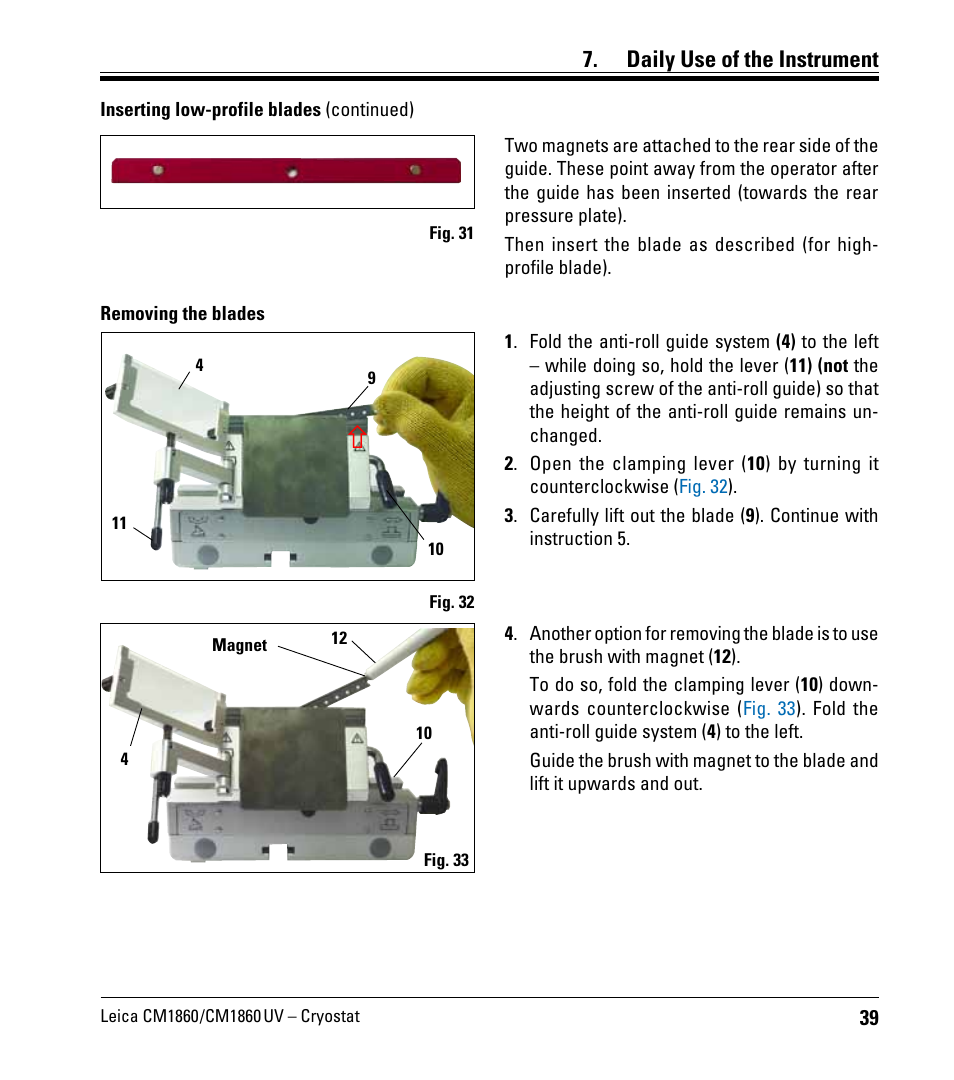 Daily use of the instrument | Leica Biosystems CM1860/CM1860 UV User Manual | Page 39 / 98