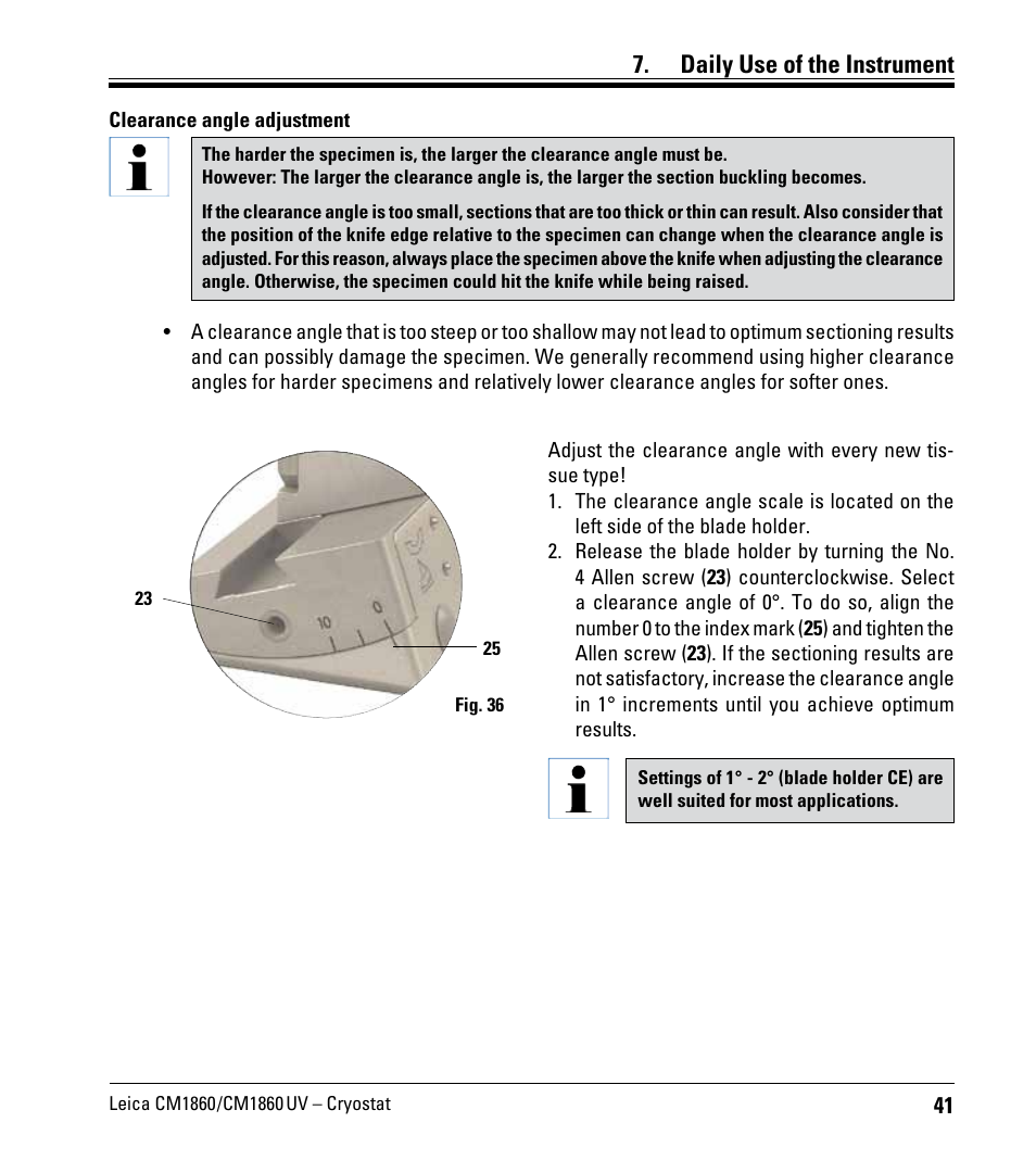 Daily use of the instrument | Leica Biosystems CM1860/CM1860 UV User Manual | Page 41 / 98