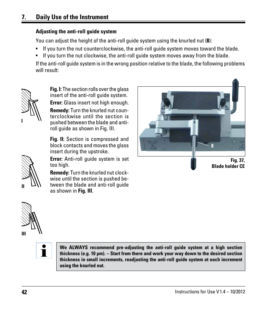 Daily use of the instrument | Leica Biosystems CM1860/CM1860 UV User Manual | Page 42 / 98