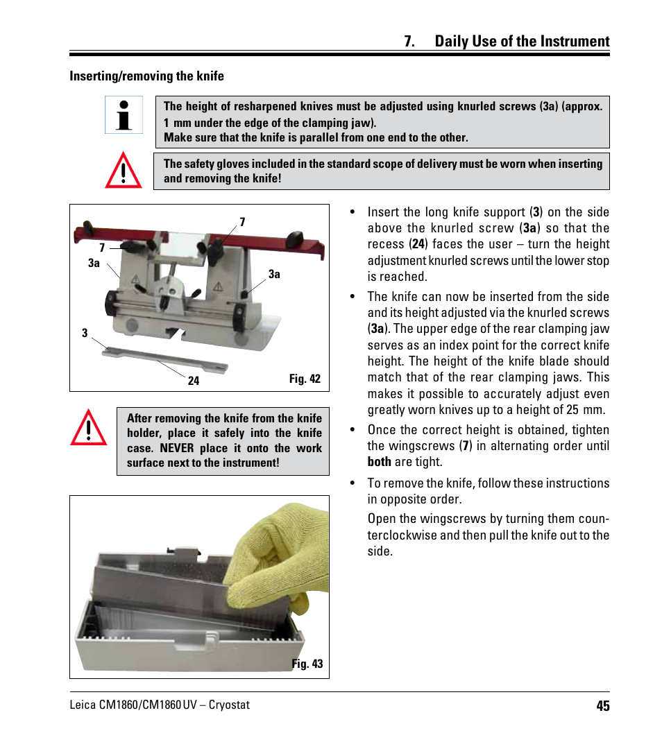 Daily use of the instrument | Leica Biosystems CM1860/CM1860 UV User Manual | Page 45 / 98