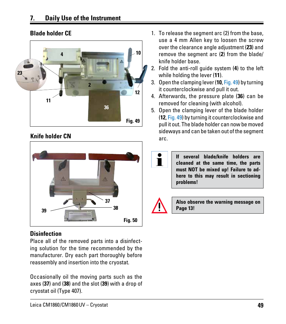 Daily use of the instrument | Leica Biosystems CM1860/CM1860 UV User Manual | Page 49 / 98