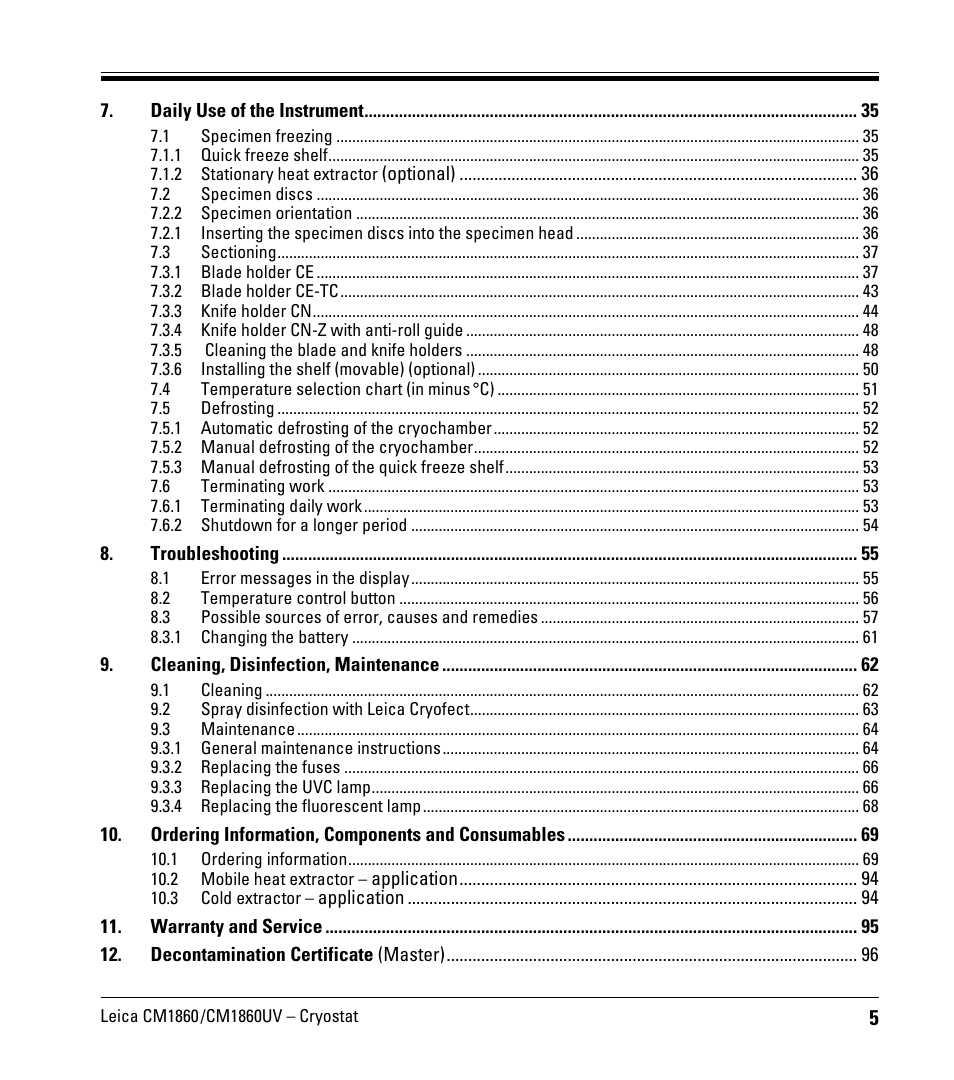 Leica Biosystems CM1860/CM1860 UV User Manual | Page 5 / 98