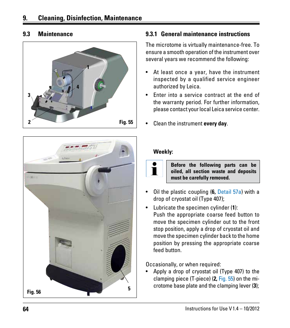 3 maintenance, 1 general maintenance instructions, Cleaning, disinfection, maintenance | Leica Biosystems CM1860/CM1860 UV User Manual | Page 64 / 98