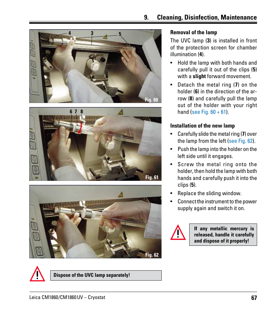 Cleaning, disinfection, maintenance | Leica Biosystems CM1860/CM1860 UV User Manual | Page 67 / 98