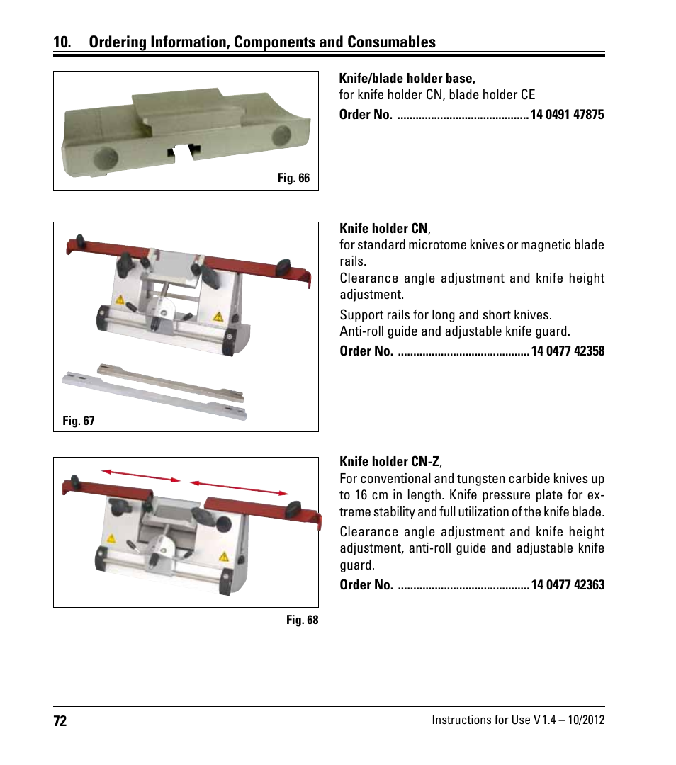 Ordering information, components and consumables | Leica Biosystems CM1860/CM1860 UV User Manual | Page 72 / 98