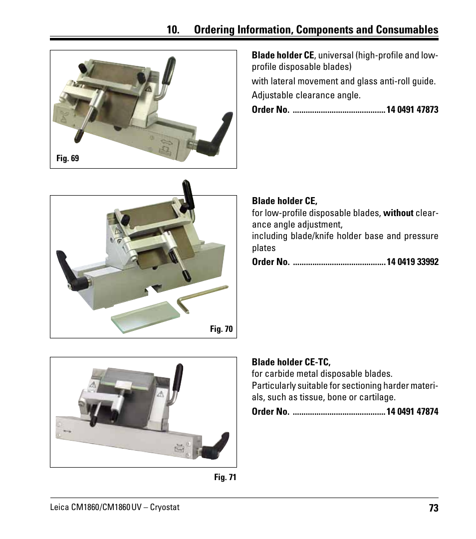 Ordering information, components and consumables | Leica Biosystems CM1860/CM1860 UV User Manual | Page 73 / 98