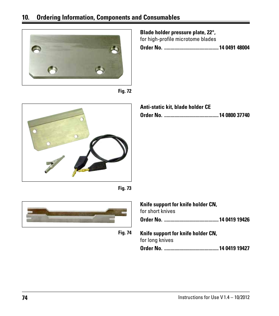 Ordering information, components and consumables | Leica Biosystems CM1860/CM1860 UV User Manual | Page 74 / 98