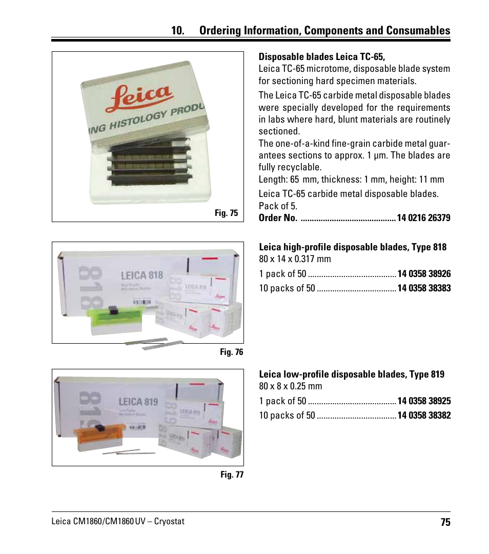 Ordering information, components and consumables | Leica Biosystems CM1860/CM1860 UV User Manual | Page 75 / 98