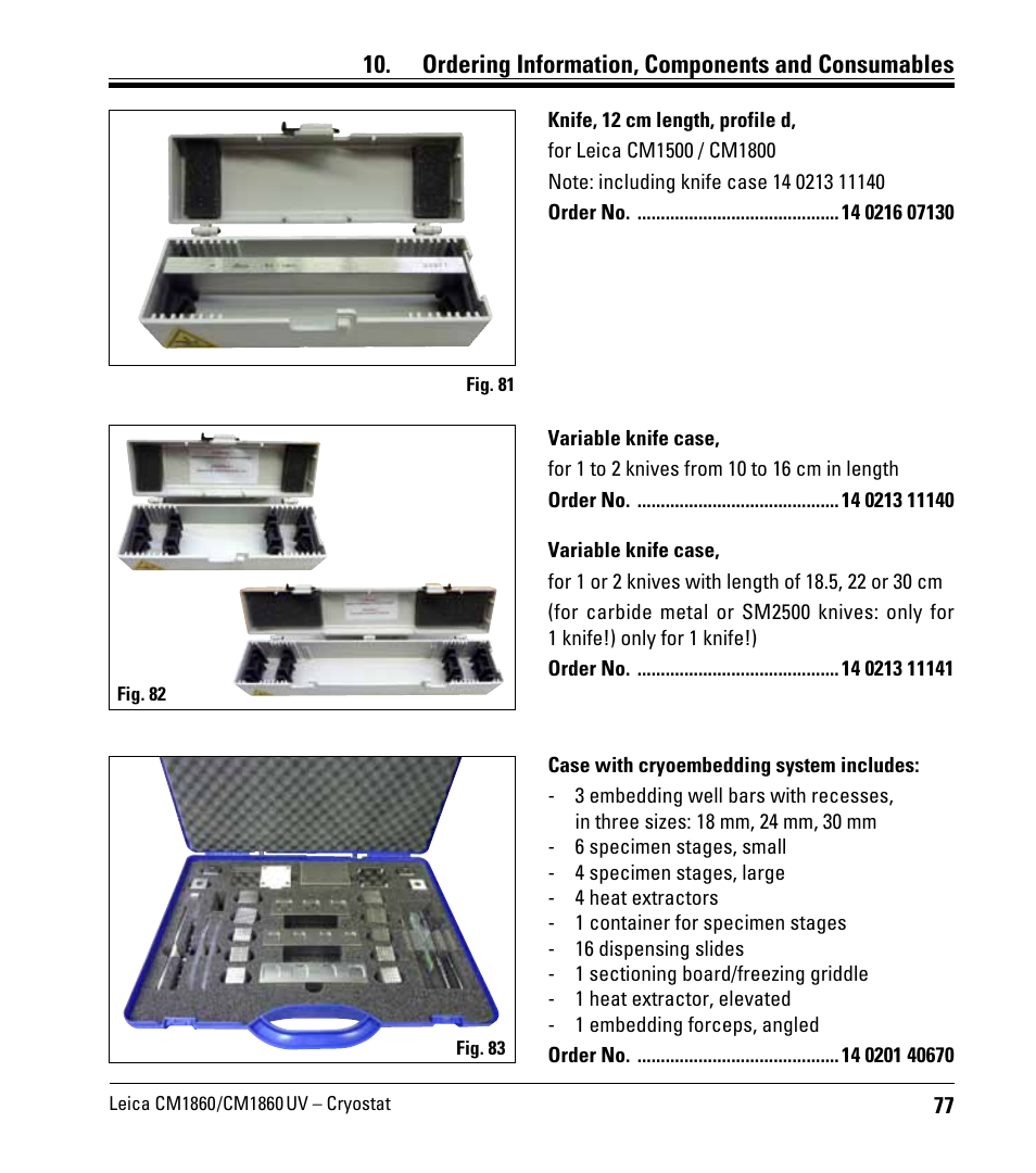 Ordering information, components and consumables | Leica Biosystems CM1860/CM1860 UV User Manual | Page 77 / 98