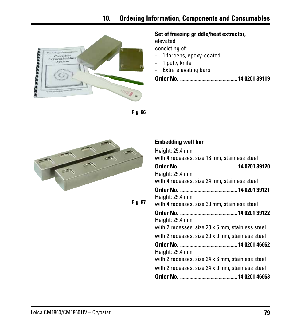 Ordering information, components and consumables | Leica Biosystems CM1860/CM1860 UV User Manual | Page 79 / 98