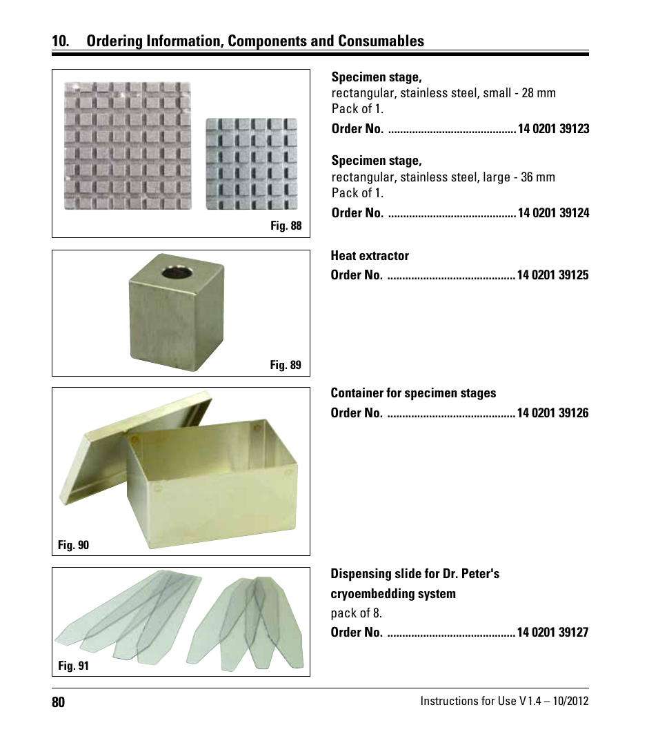 Ordering information, components and consumables | Leica Biosystems CM1860/CM1860 UV User Manual | Page 80 / 98