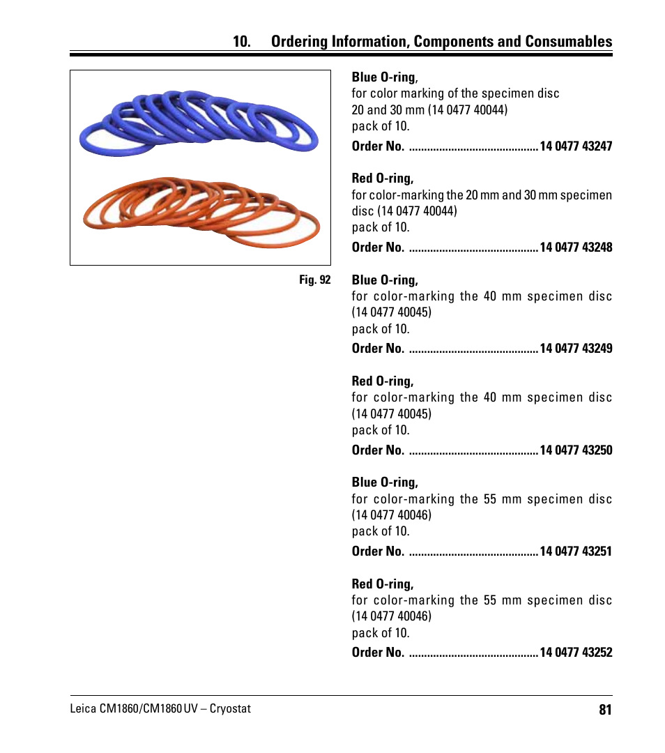 Ordering information, components and consumables | Leica Biosystems CM1860/CM1860 UV User Manual | Page 81 / 98