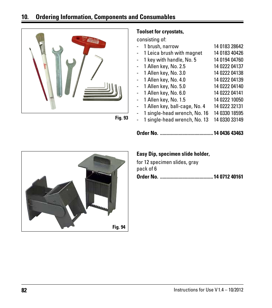 Ordering information, components and consumables | Leica Biosystems CM1860/CM1860 UV User Manual | Page 82 / 98