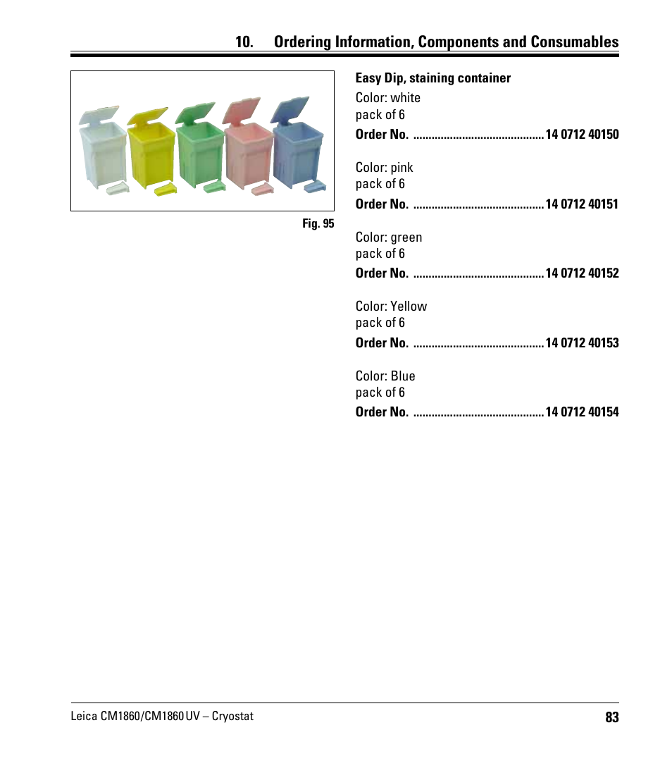 Ordering information, components and consumables | Leica Biosystems CM1860/CM1860 UV User Manual | Page 83 / 98