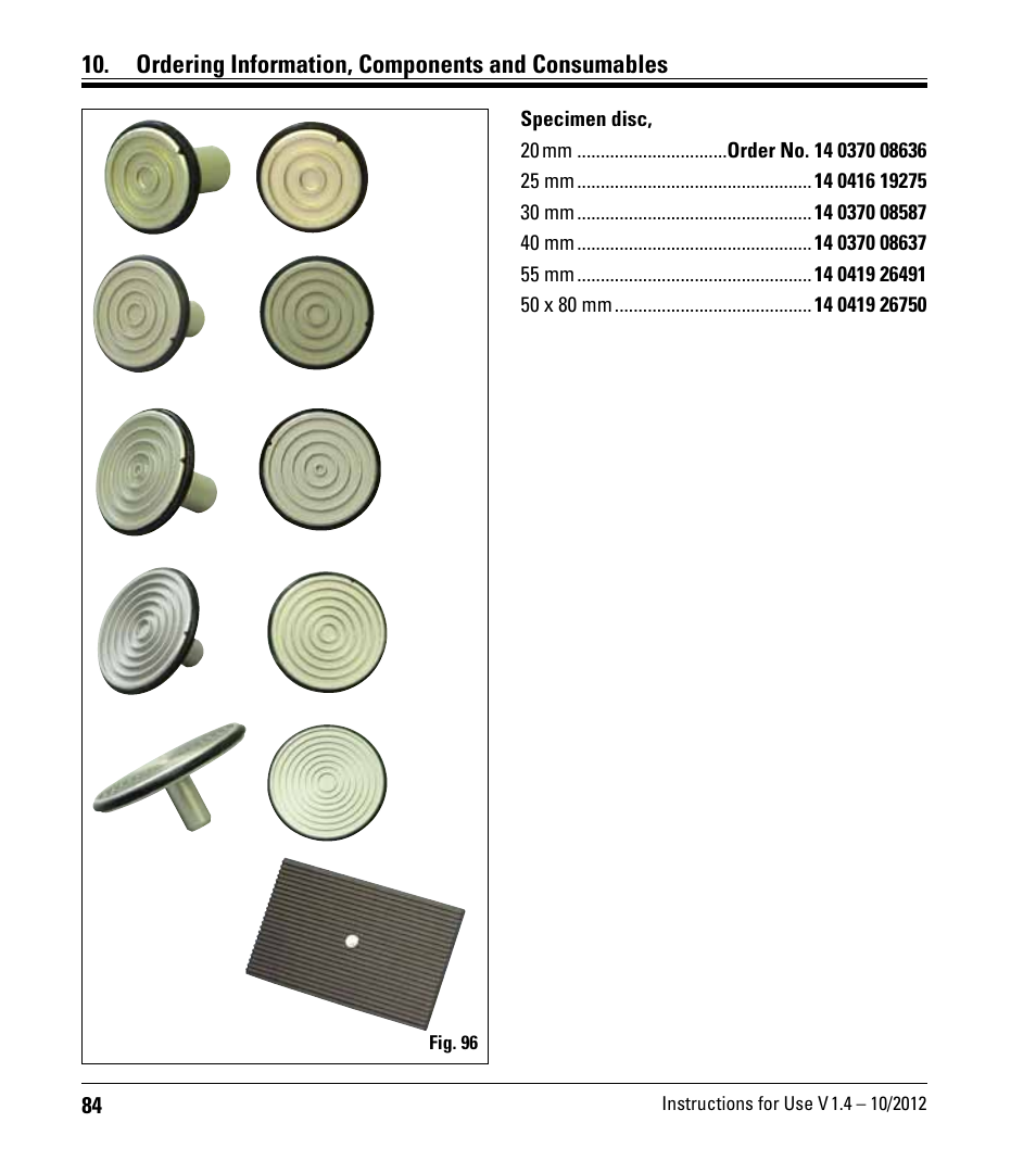 Ordering information, components and consumables | Leica Biosystems CM1860/CM1860 UV User Manual | Page 84 / 98