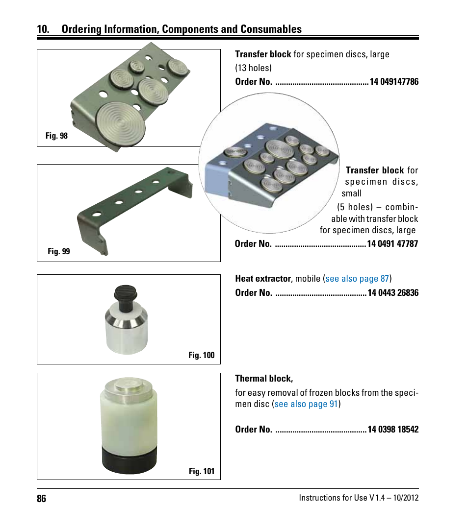 Ordering information, components and consumables | Leica Biosystems CM1860/CM1860 UV User Manual | Page 86 / 98