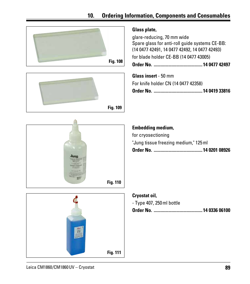 Ordering information, components and consumables | Leica Biosystems CM1860/CM1860 UV User Manual | Page 89 / 98