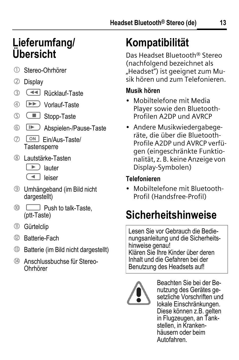 Lieferumfang/ übersicht kompatibilität, Sicherheitshinweise | BenQ HHB-750 User Manual | Page 14 / 105