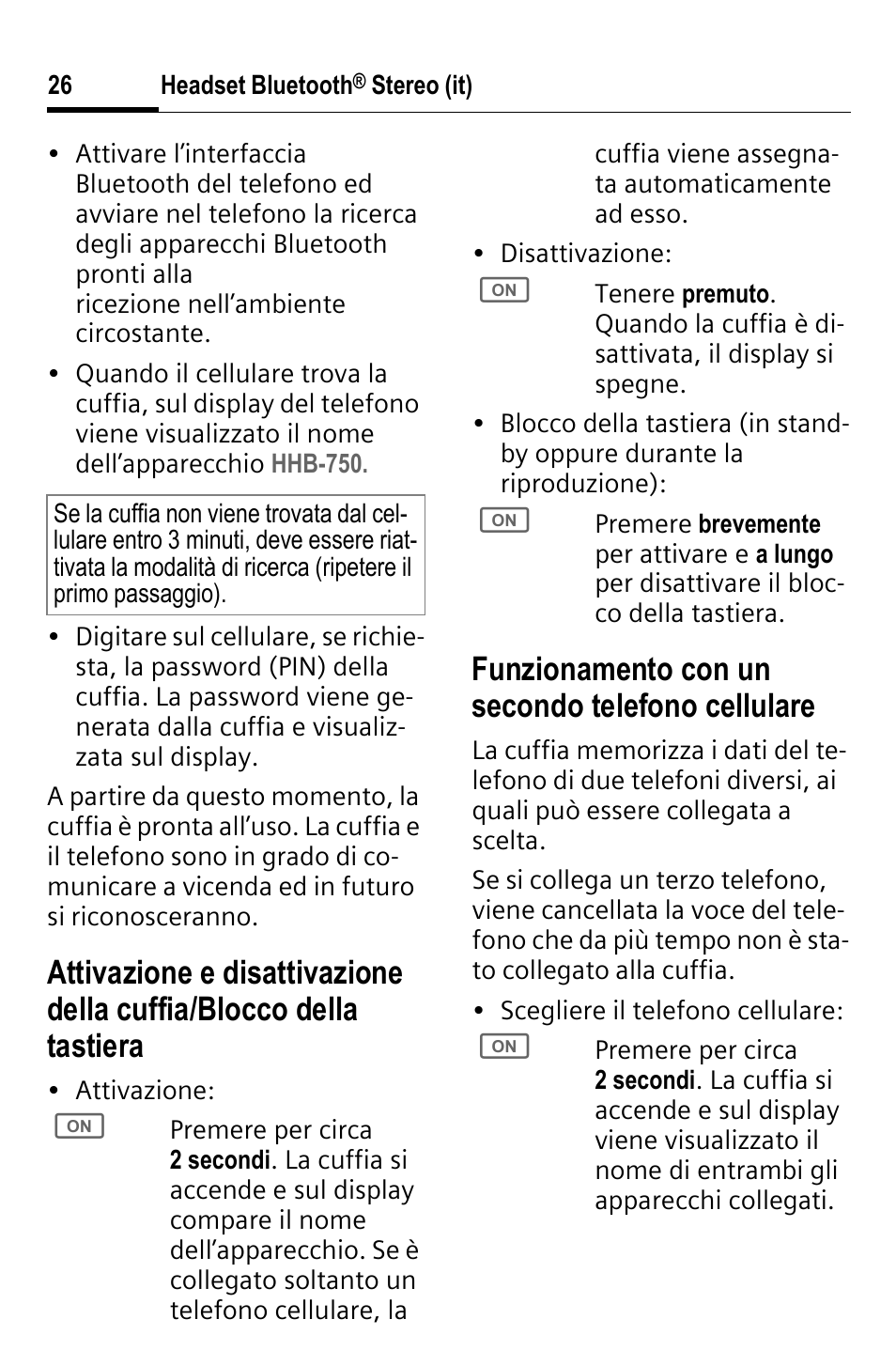 Funzionamento con un secondo telefono cellulare | BenQ HHB-750 User Manual | Page 27 / 105