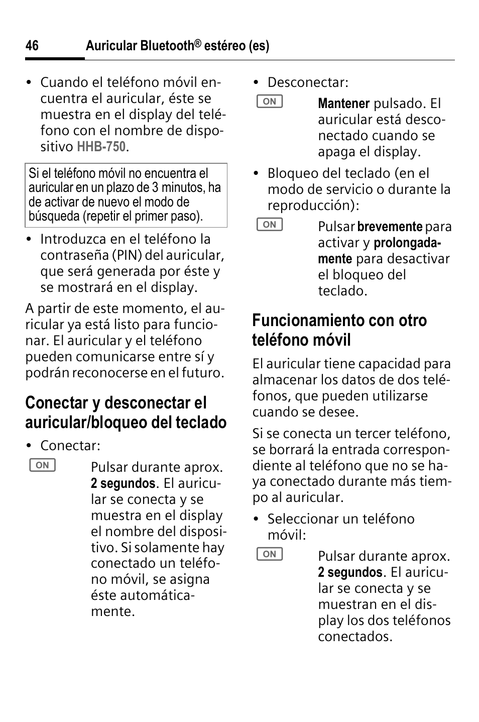 Funcionamiento con otro teléfono móvil | BenQ HHB-750 User Manual | Page 47 / 105