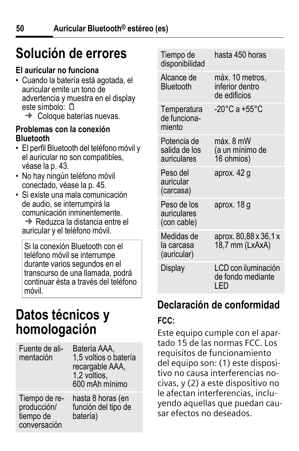 Solución de errores, Datos técnicos y homologación, Declaración de conformidad | BenQ HHB-750 User Manual | Page 51 / 105