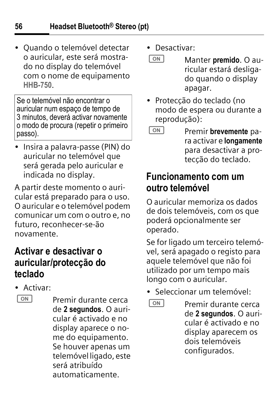 Funcionamento com um outro telemóvel | BenQ HHB-750 User Manual | Page 57 / 105