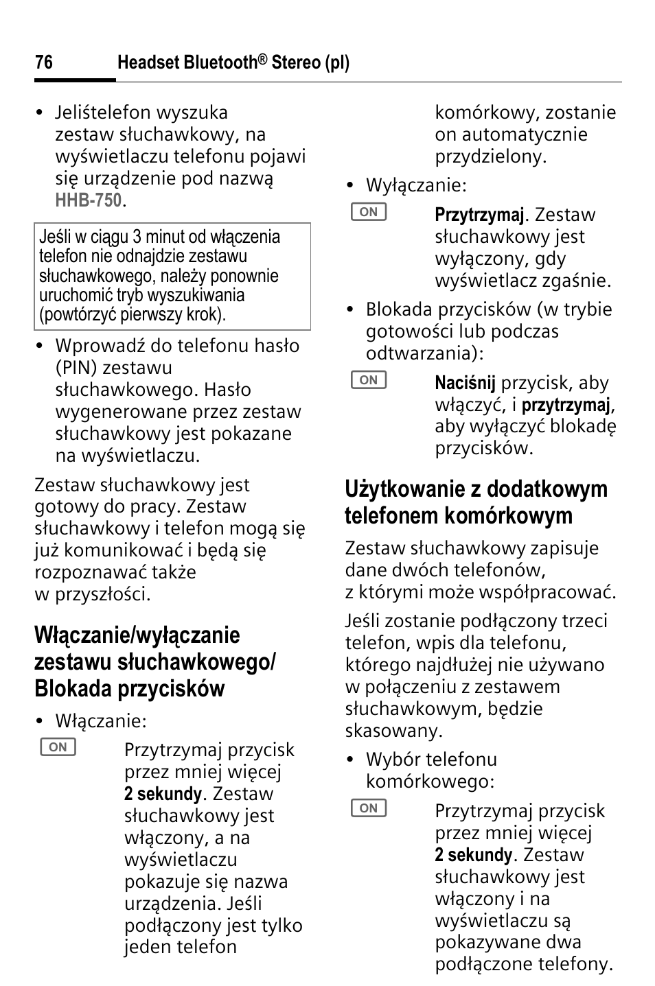 Użytkowanie z dodatkowym telefonem komórkowym | BenQ HHB-750 User Manual | Page 77 / 105