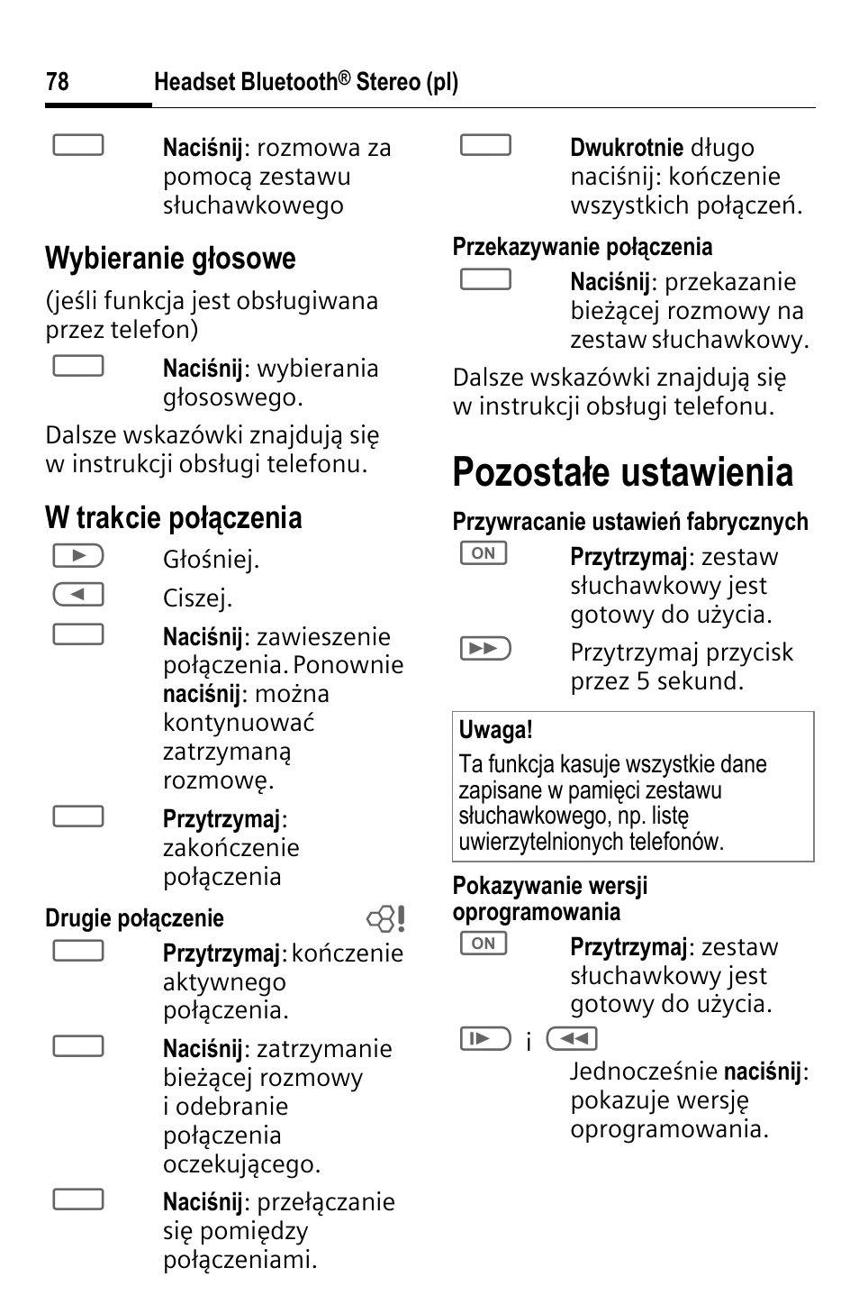 Pozostałe ustawienia, Wybieranie głosowe, W trakcie połączenia | BenQ HHB-750 User Manual | Page 79 / 105