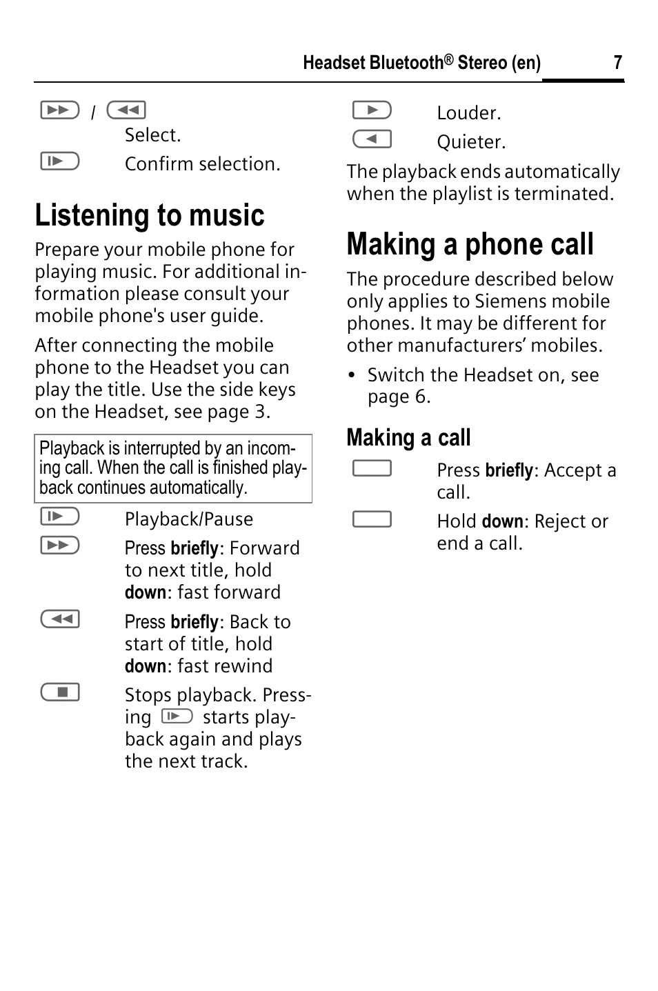 Listening to music, Making a phone call, Making a call | BenQ HHB-750 User Manual | Page 8 / 105