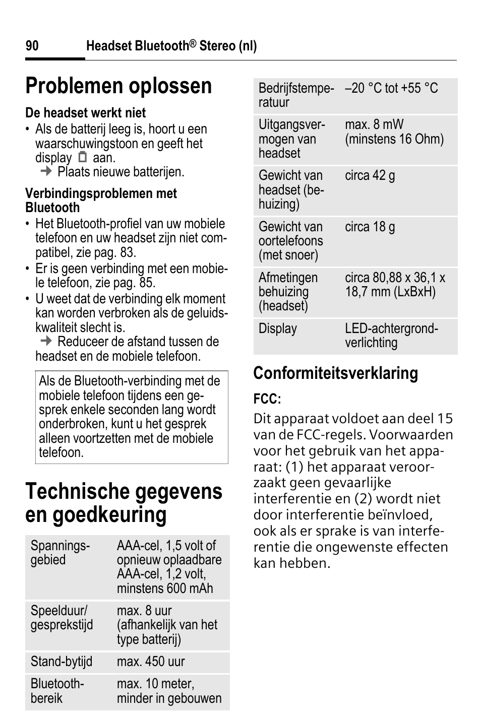 Problemen oplossen, Technische gegevens en goedkeuring, Conformiteitsverklaring | BenQ HHB-750 User Manual | Page 91 / 105