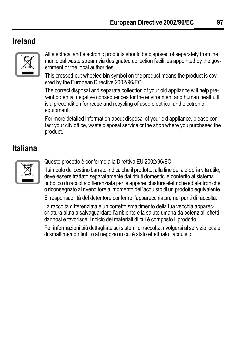 Ireland italiana | BenQ HHB-750 User Manual | Page 98 / 105