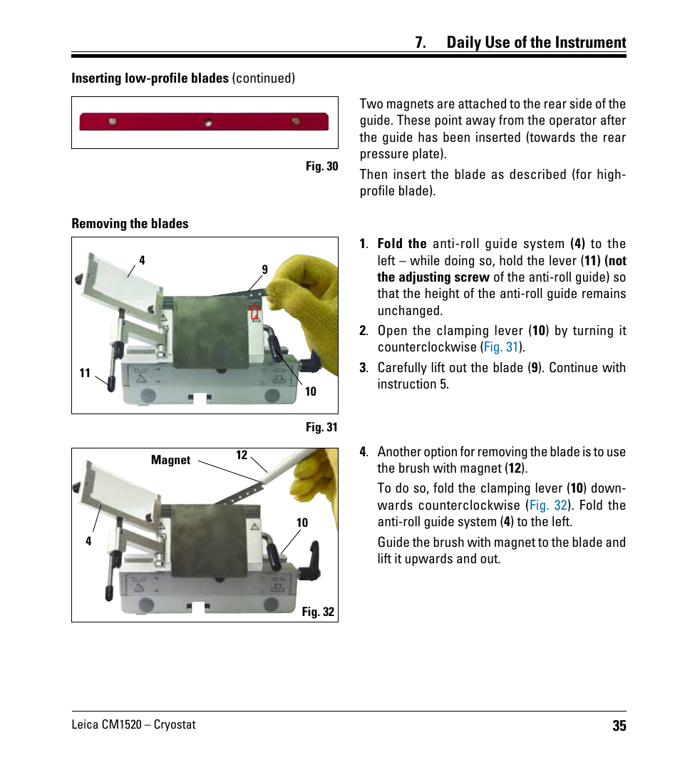 Daily use of the instrument | Leica Biosystems CM1520 User Manual | Page 35 / 92