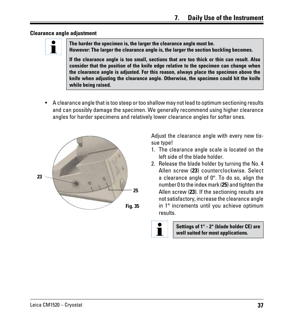 Daily use of the instrument | Leica Biosystems CM1520 User Manual | Page 37 / 92