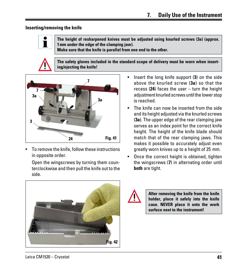 Daily use of the instrument | Leica Biosystems CM1520 User Manual | Page 41 / 92