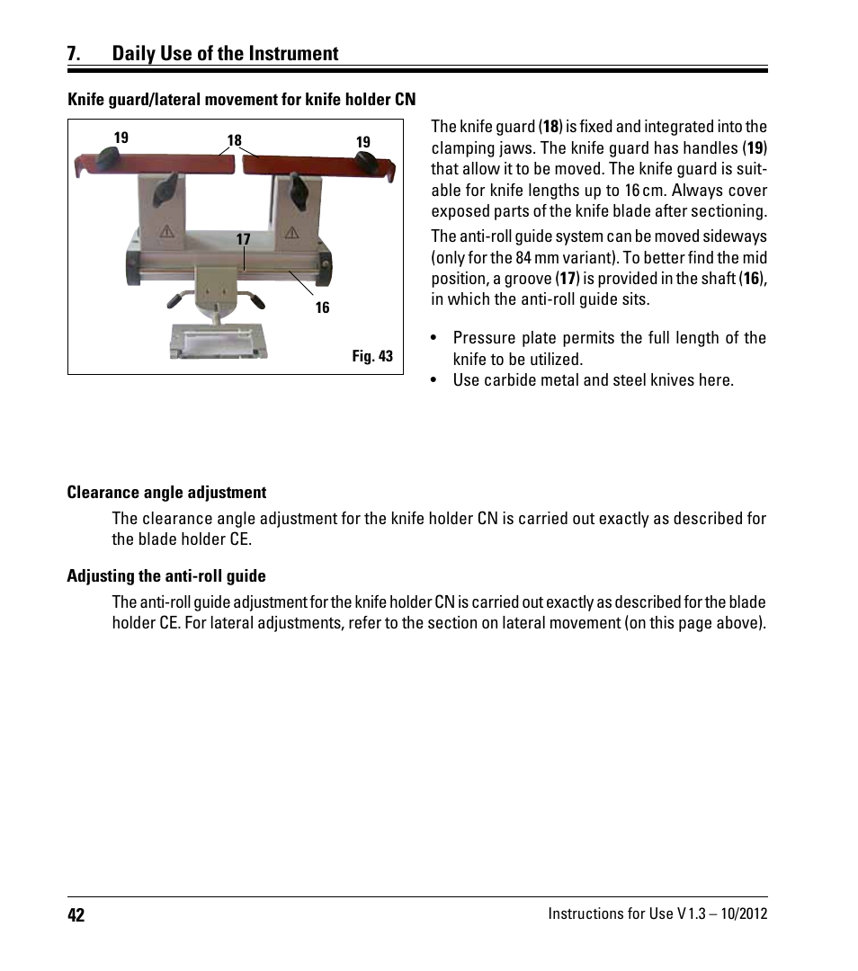 Daily use of the instrument | Leica Biosystems CM1520 User Manual | Page 42 / 92