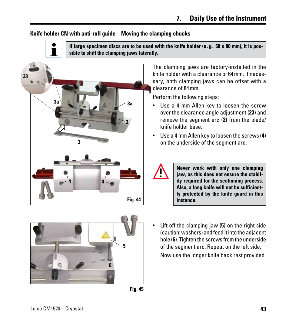 Daily use of the instrument | Leica Biosystems CM1520 User Manual | Page 43 / 92