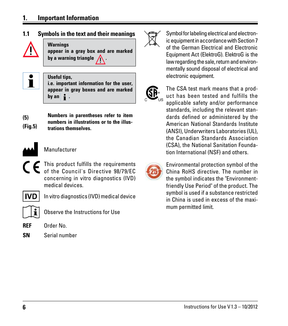 Important information, 1 symbols in the text and their meanings, Symbols in the text and their meanings | Leica Biosystems CM1520 User Manual | Page 6 / 92
